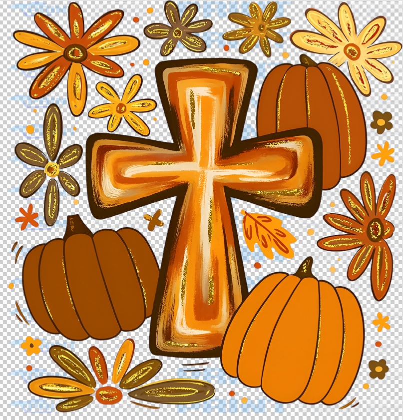 Boho Floral Fall Pumpkin Jesus Cross