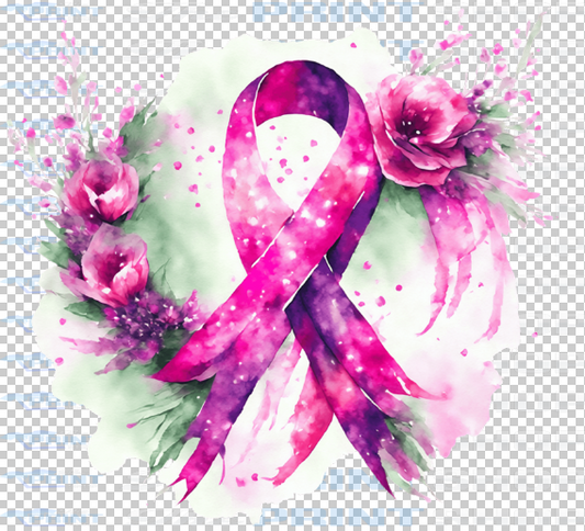 Pink Ribbon with Flowers